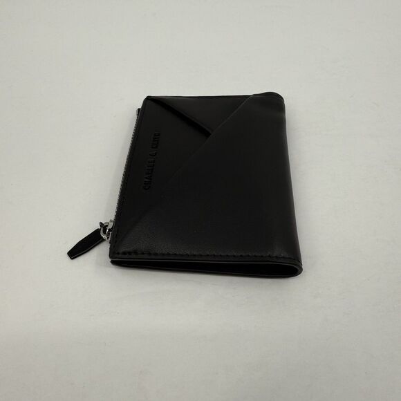 New Charles & Keith Midori Geometric Top Zip Wallet Noir Black Minimalist Preppy - Picture 5 of 15